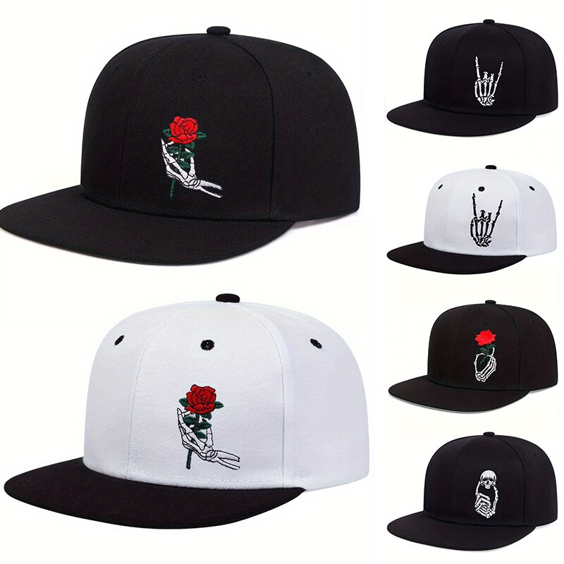 Embroidery Rose - Unisex Szkielet Palec Róża Haft Hip-hop