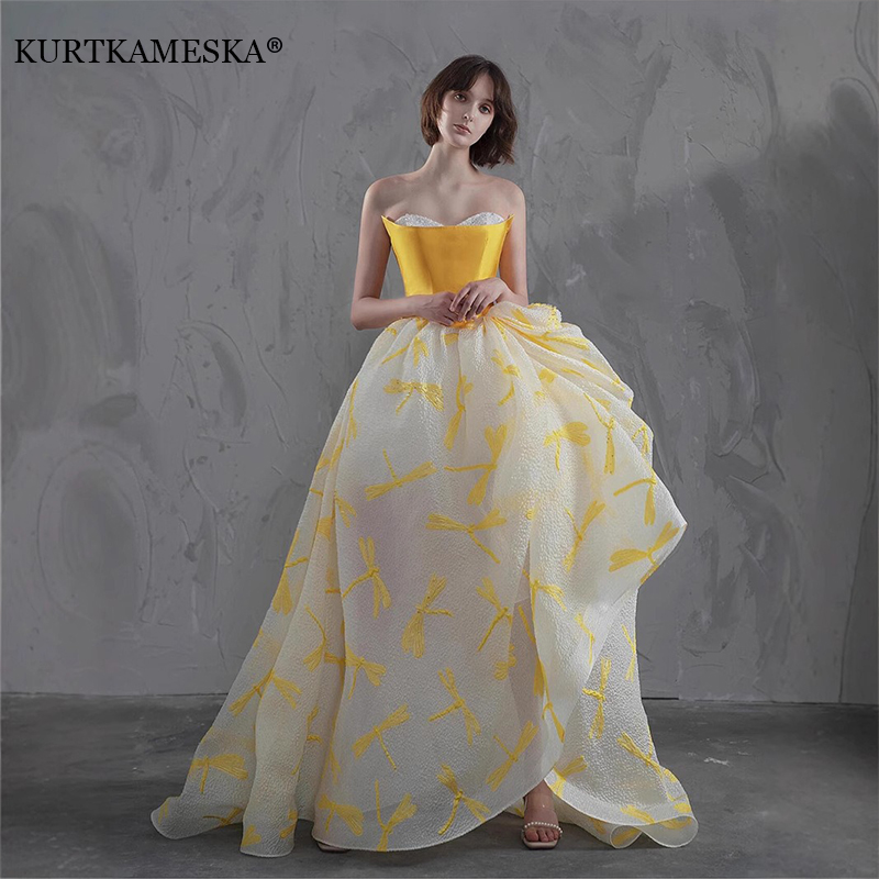 Eleganckie żółte satynowe suki – Embroidery Yellow Dress recenzja i cena