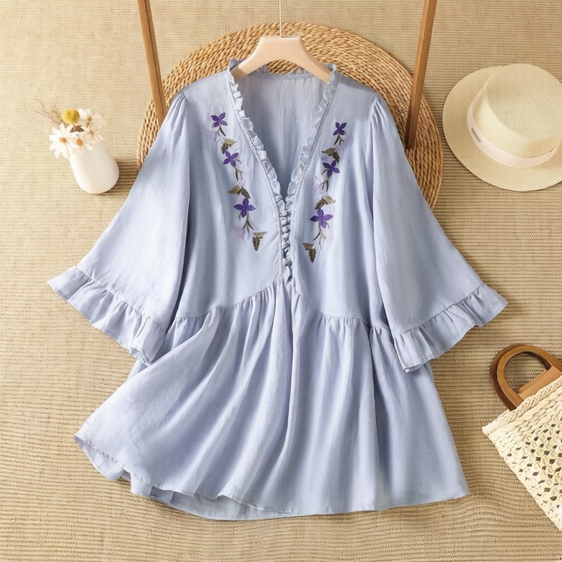 Elegancka, fioletowa koszula z – Embroidery Cotton Shirt recenzja i cena