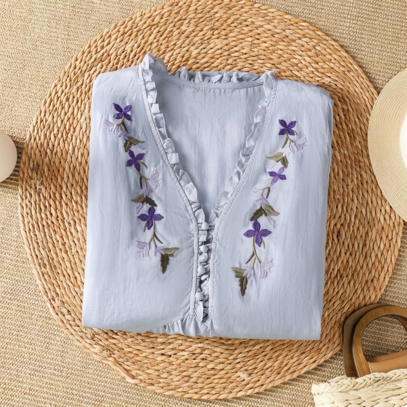 Elegancka, fioletowa koszula z – Embroidery Cotton Shirt recenzja i cena